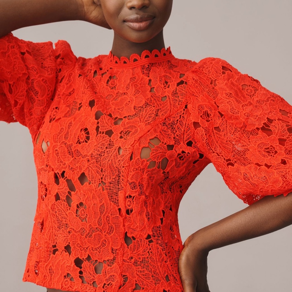 NWOT Anthropologie Elegant Red Lace Top